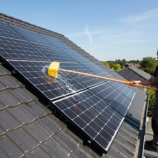 Panneaux photovoltaique entrain d'être nettoyé pour augmenter le rendement