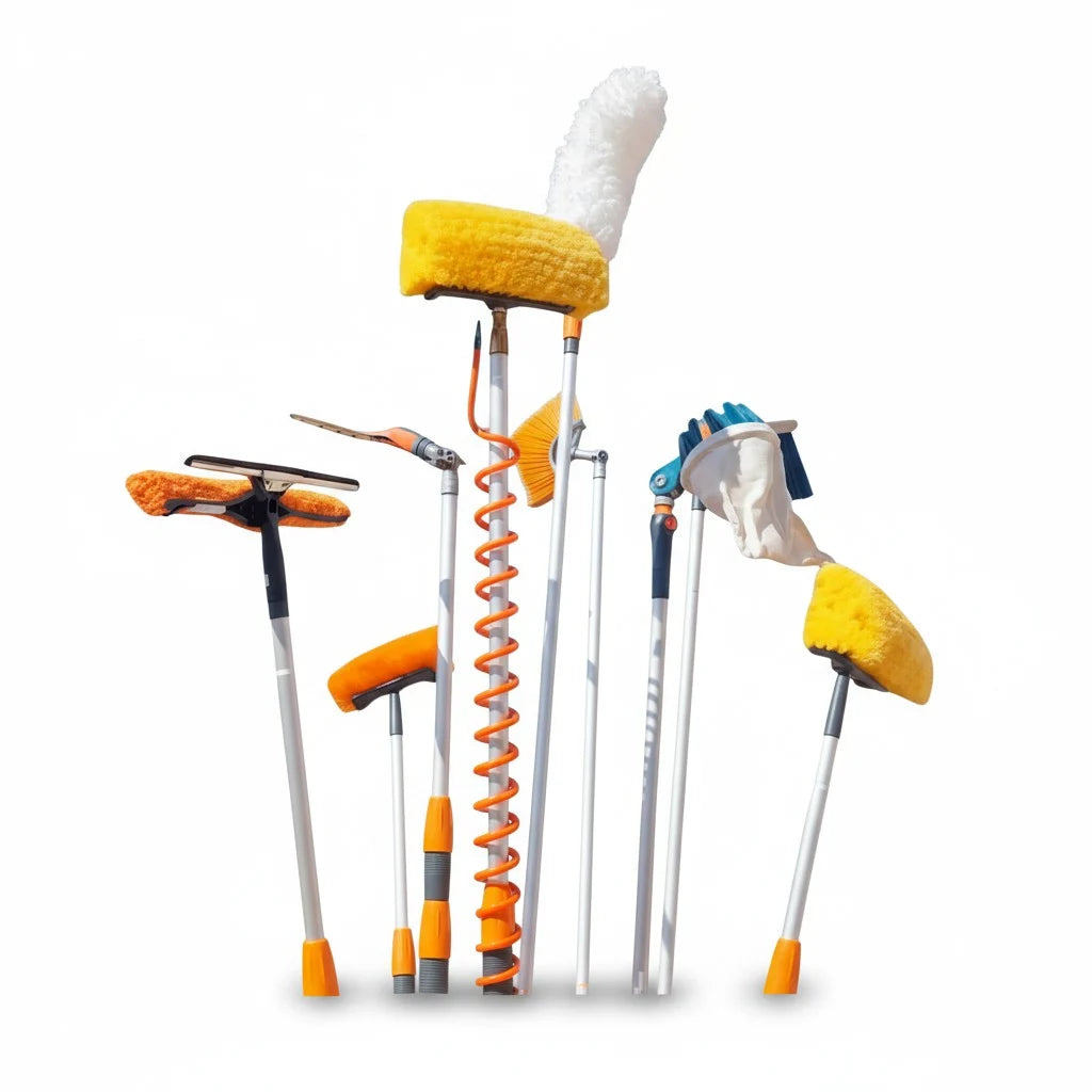 perches telescopiques nettoyage avec differents accessoires